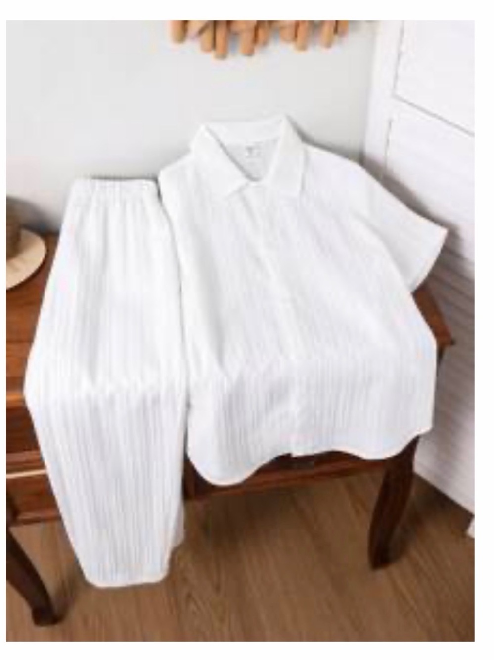White Ribbed boys Relaxed Pants & Top Set